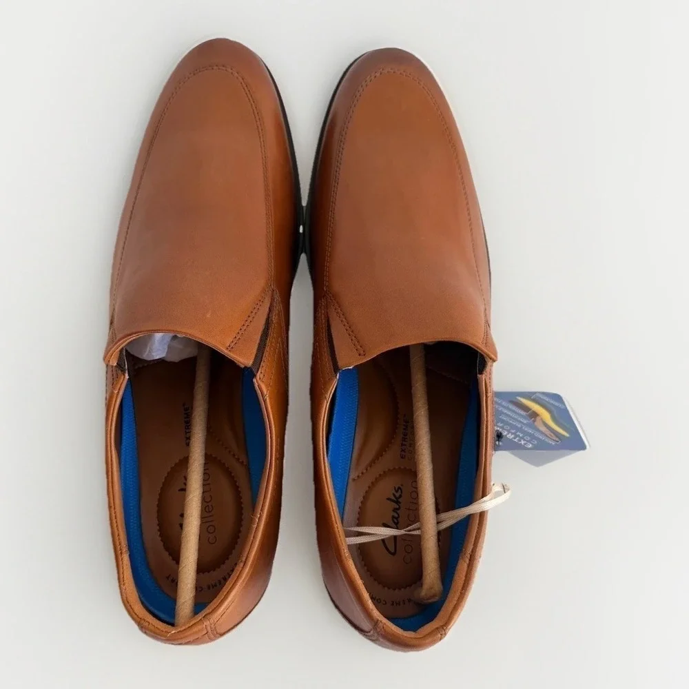 Clarks Whiddon Step Dark Tan Size 14M Slip-On Loafers Brown Leather Men's Shoes